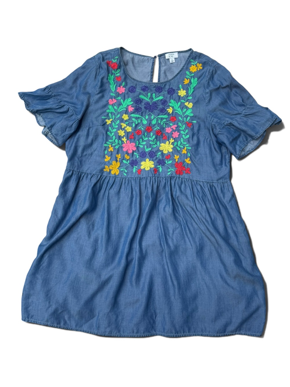 crown & ivy Blue Embroidered Floral Mini Dress